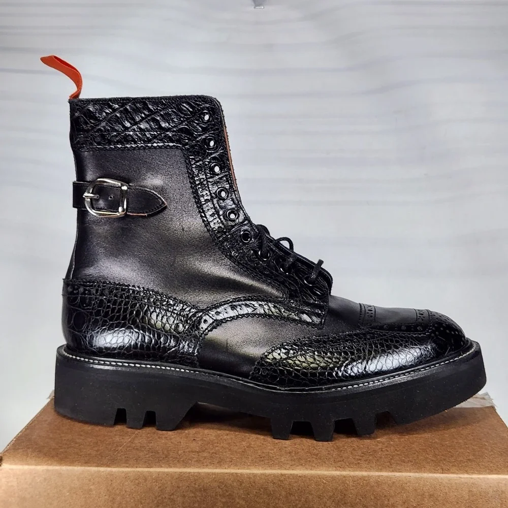 Tricker's Brogue Boots Mens Size 11 Black Two Tone High Leg Todd Snyder 7565/4